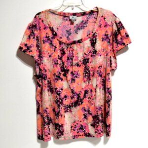 Worthington Women's Multicolor Abstract Print Short Sleeve Scoop Neck Top - 3X